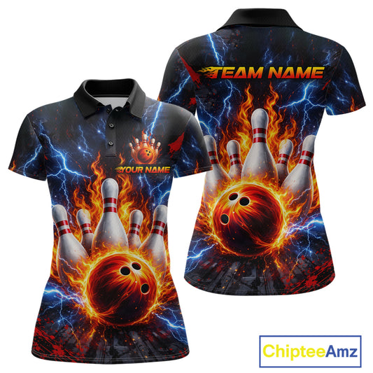 Flaming and Lightning Bowling Shirts for Team Women Men Bowling Polo & 1/4 Zip Shirt MBL242