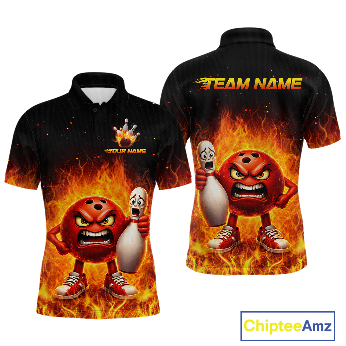 Flaming Bowling Shirts for Team Women Men Bowling Polo & 1/4 Zip Shirt Custom MBL244