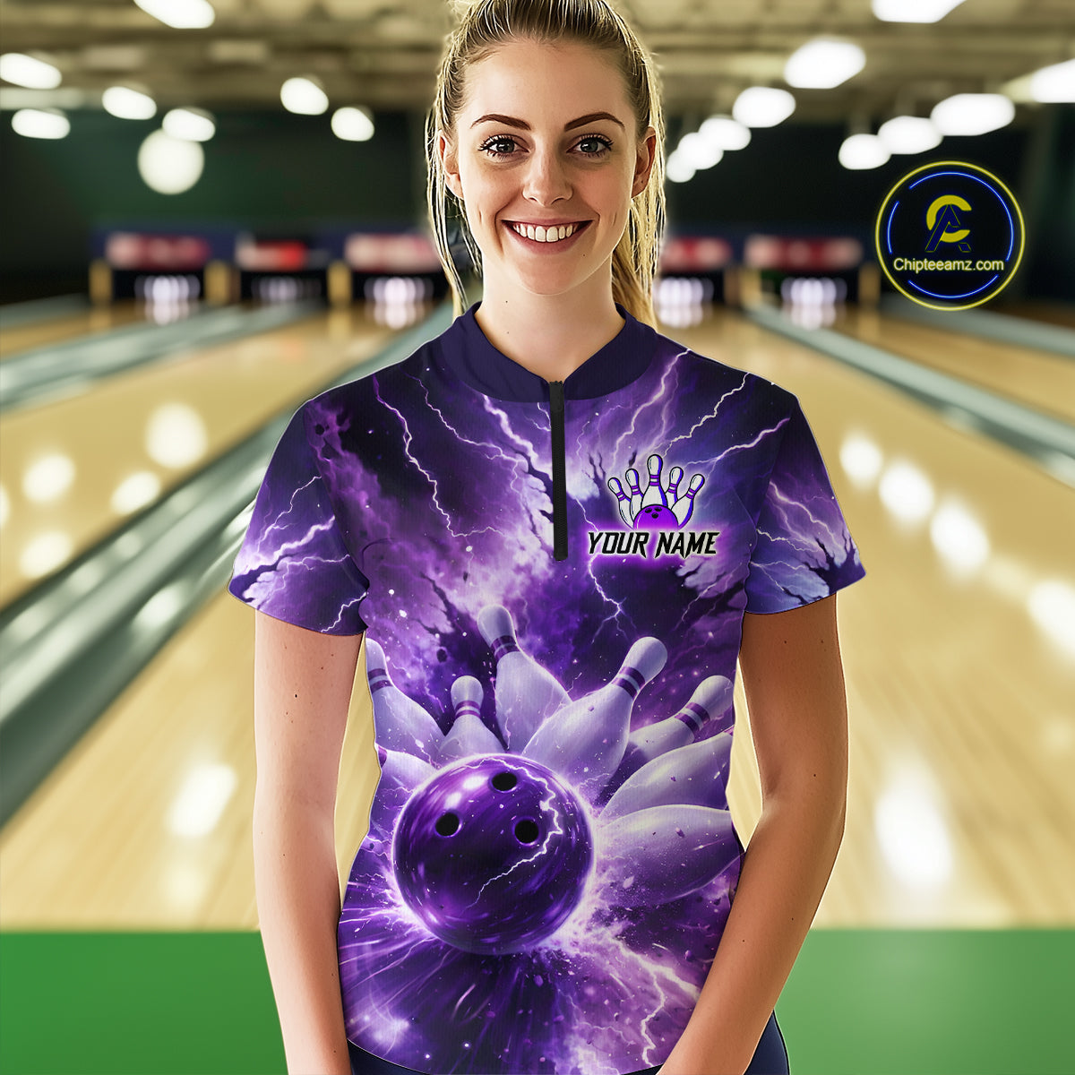 Purple Lightning Thunder Bowling Shirts Yellow for Team Women Men Bowling Jersey MBL247