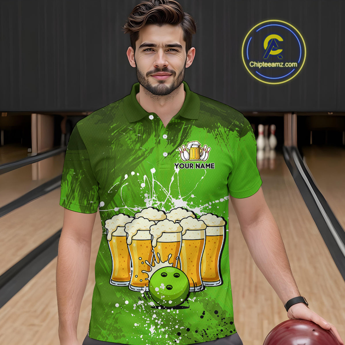 Beer Bowling Shirts Team Women Men Custom Green Bowling Jersey Bowl League MBL249