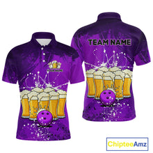 Load image into Gallery viewer, Beer Bowling Shirts Team Women Men Custom Purple Bowling Jersey Bowl League MBL249