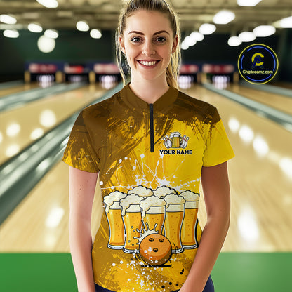 Beer Bowling Shirts Team Women Men Custom Yellow Bowling Jersey Bowl League MBL249
