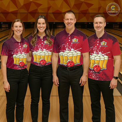 Beer Bowling Shirts Team Women Men Custom Red Bowling Jersey Bowl League MBL249
