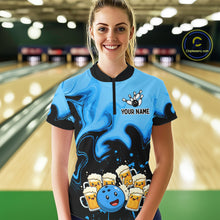 Load image into Gallery viewer, Funny Beer Bowling Shirts Blue for Women Men Bowling Polo&amp;1/4 Zip Bowling League MBL252