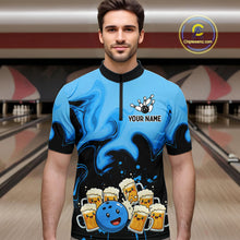Load image into Gallery viewer, Funny Beer Bowling Shirts Blue for Women Men Bowling Polo&amp;1/4 Zip Bowling League MBL252