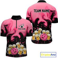 Load image into Gallery viewer, Funny Beer Bowling Shirts Pink for Women Men Bowling Polo&amp;1/4 Zip Bowling League MBL252