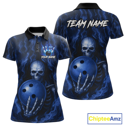 Blue Skull Bowling Shirts for Team Men Women Custom Bowling Jerseys for Bowlers MBL206