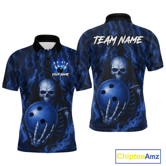 Blue Skull Bowling Shirts for Team Men Women Custom Bowling Jerseys for Bowlers MBL206