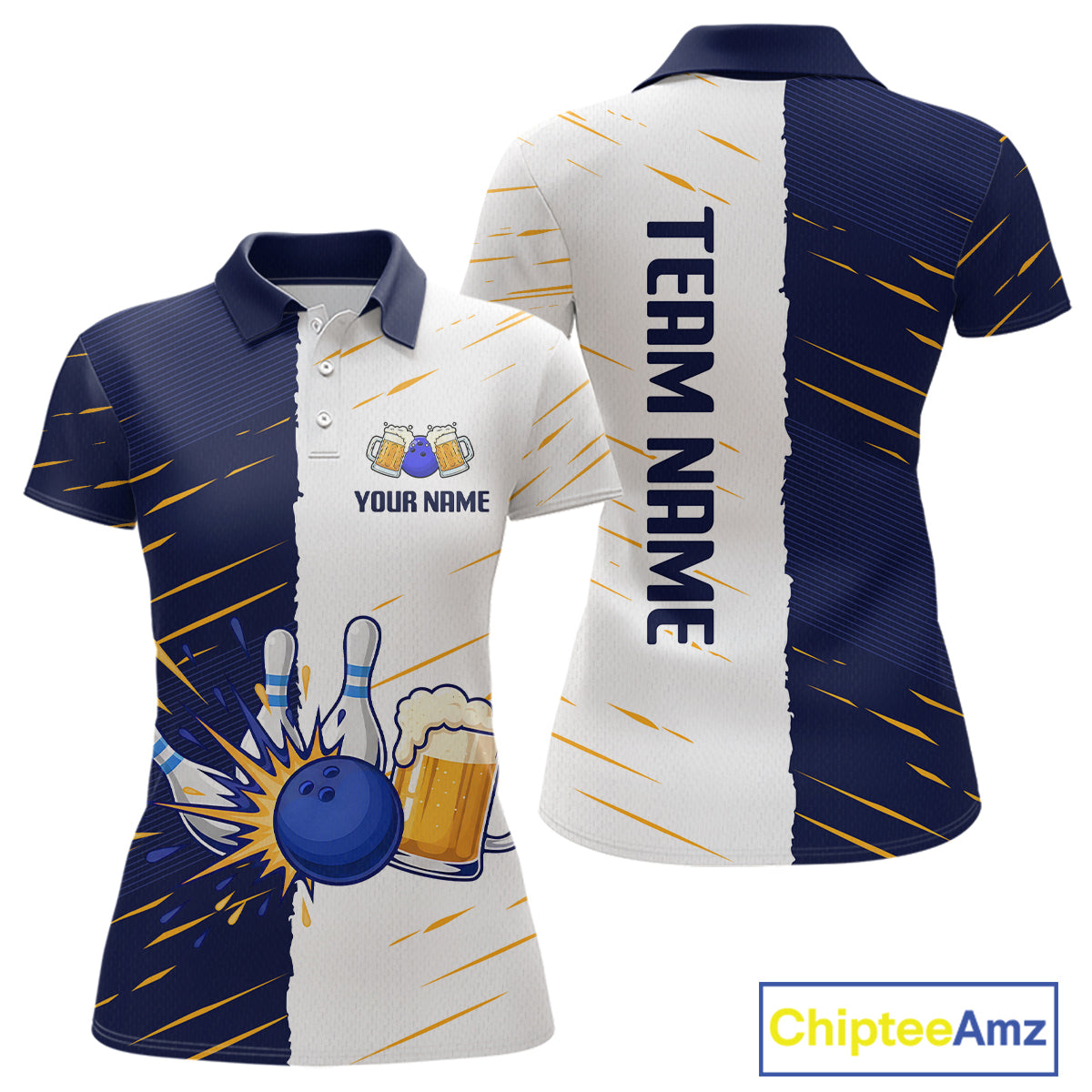 Beer Bowling Shirts Blue&White Beer Bowling Jersey for Team Women Men Bowl League MBL259