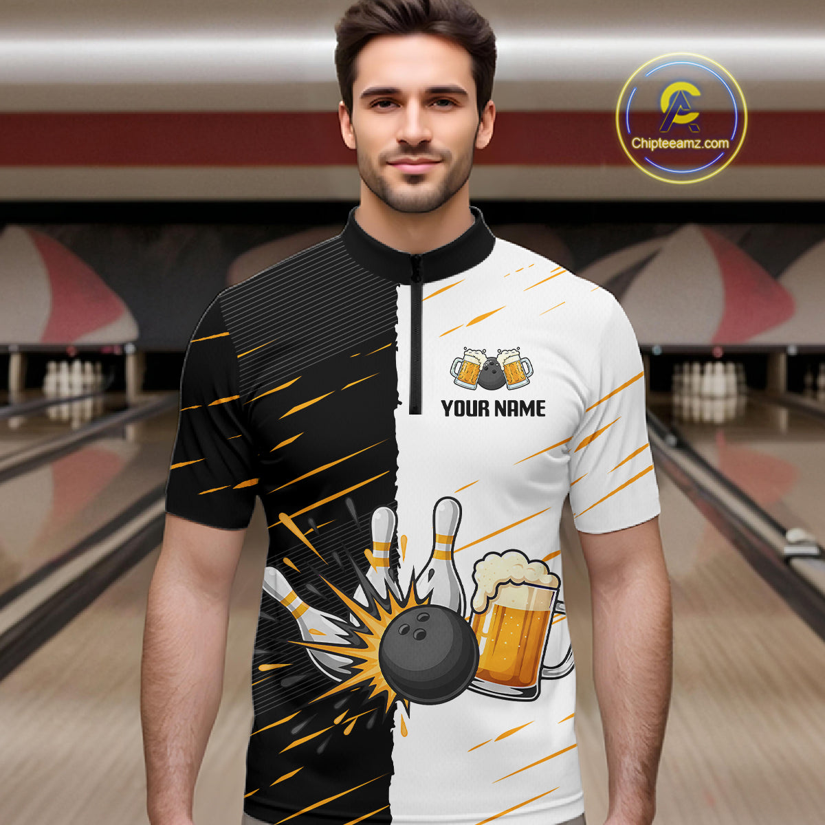 Beer Bowling Shirts Black&White Beer Bowling Jersey for Team Women Men Bowl League MBL259