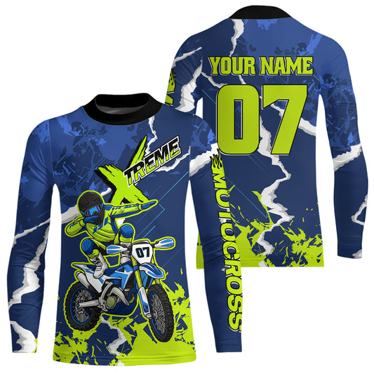 Lightning Motocross Jersey Custom Blue Dirt Bike Shirts Men Kid Women Off Road Jersey XM408