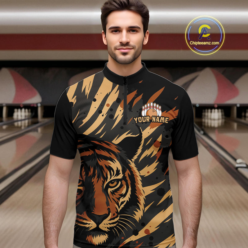 Tiger Bowling Shirts for Team Women Men Custom Tiger Bowling Polo & 1/4 Zip Shirt MBL183