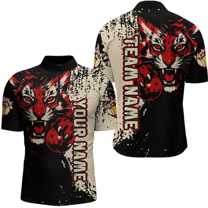 Black&Red Tiger Bowling Shirts for Team Women Men Custom Bowling Polo & 1/4 Zip Shirt MBL185