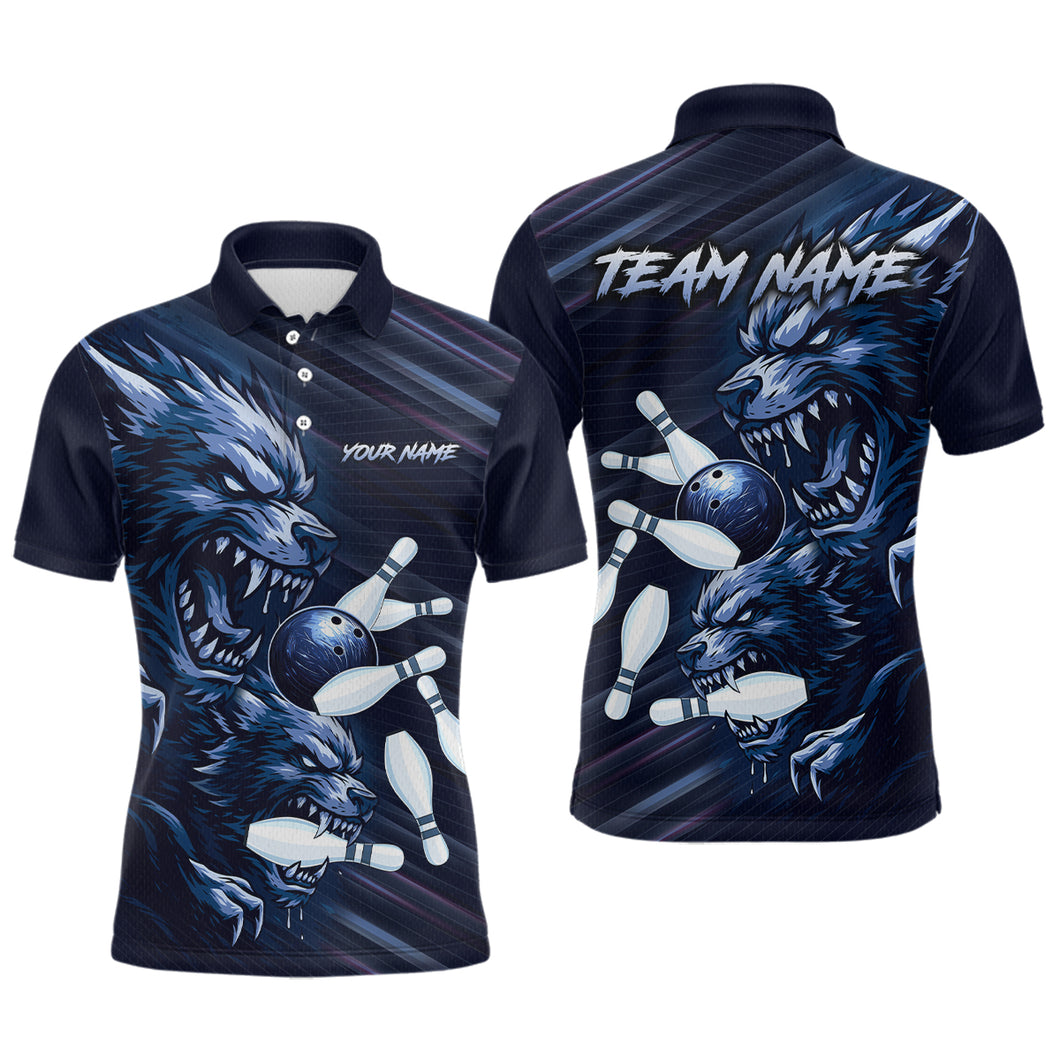 Wolf Bowling Shirts for Team Women Men Custom Blue Wolf Bowling Polo&1/4 Zip MBL192