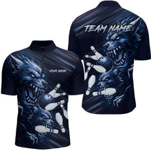 Load image into Gallery viewer, Wolf Bowling Shirts for Team Women Men Custom Blue Wolf Bowling Polo&amp;1/4 Zip MBL192