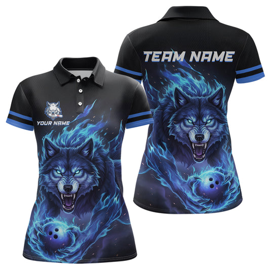 Custom Wolf Flaming Bowling Shirts for Team Women Men Bowling Polo&1/4 Zip Shirt MBL234