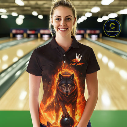 Flaming Wolf Bowling Shirts for Team Women Men Bowling Jersey Bowl Polo&1/4 Zip MBL237