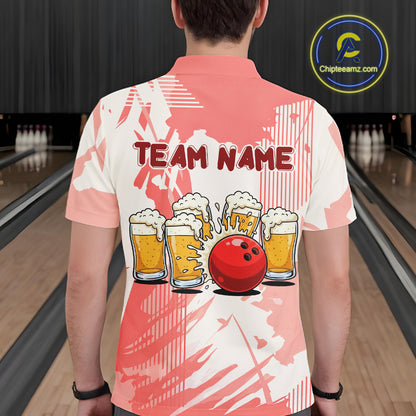 Beer Bowling Shirts Coral Pink for Team Women Men Custom Bowling Polo & 1/4 Zip Shirt MBL245