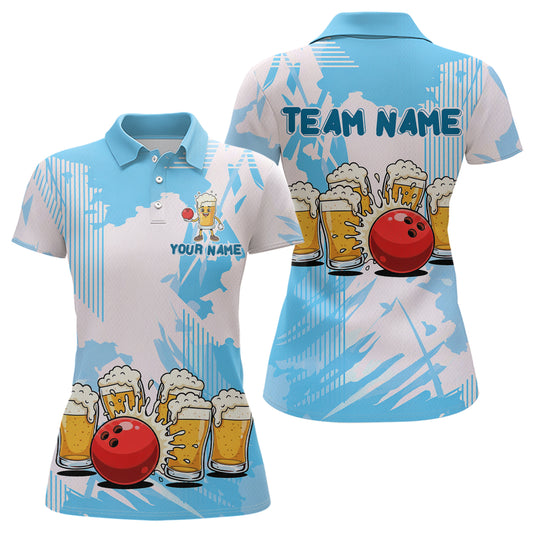 Beer Bowling Shirts Blue for Team Women Men Custom Bowling Polo & 1/4 Zip Shirt MBL245