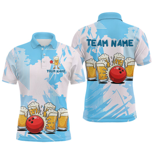 Beer Bowling Shirts Blue for Team Women Men Custom Bowling Polo & 1/4 Zip Shirt MBL245