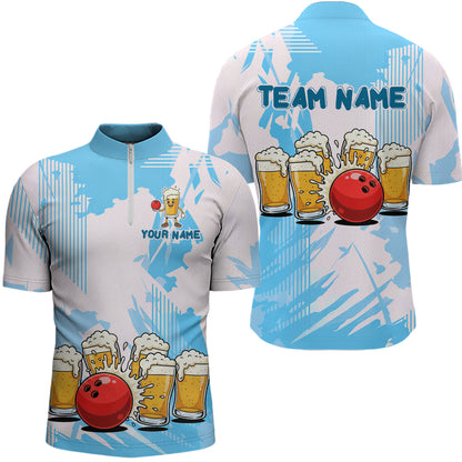 Beer Bowling Shirts Blue for Team Women Men Custom Bowling Polo & 1/4 Zip Shirt MBL245