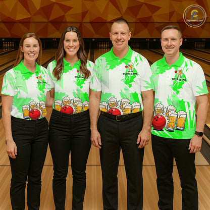 Beer Bowling Shirts Green for Team Women Men Custom Bowling Polo & 1/4 Zip Shirt MBL245