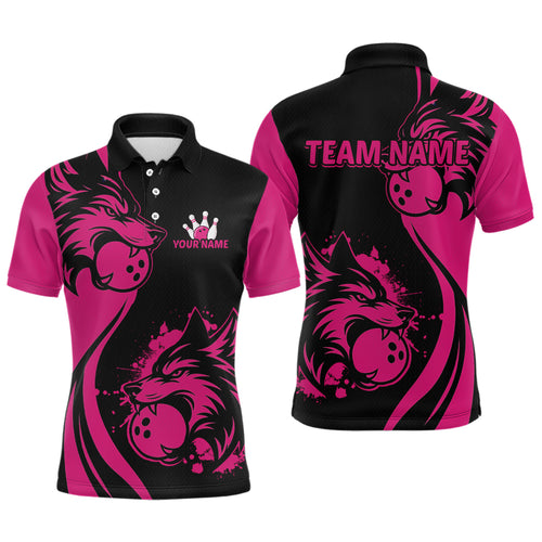 Pink Wolf Bowling Shirts for Team Men Women Custom Wolf Bowling Jerseys for Couples MBL197