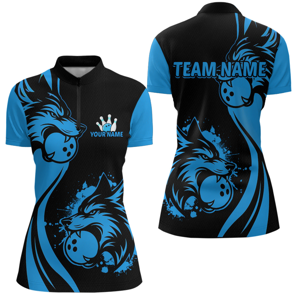 Blue Wolf Bowling Shirts for Team Men Women Custom Wolf Bowling Jerseys for Couples MBL197