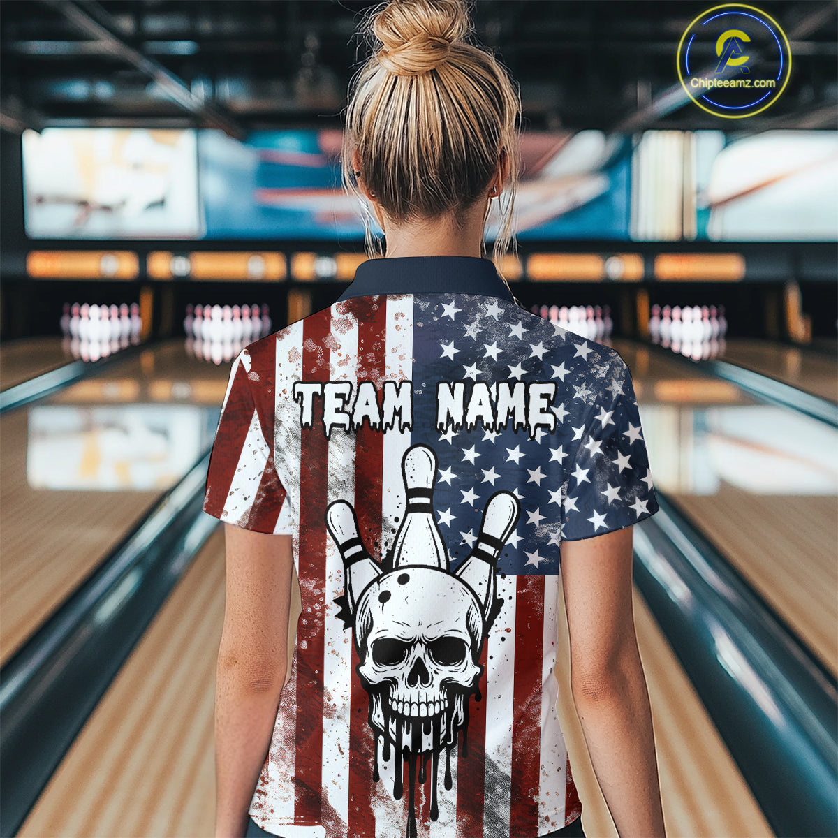 Patriotic Bowling Shirts for Team Women Men Custom Skull Bowling Jerseys for Couple MBL201