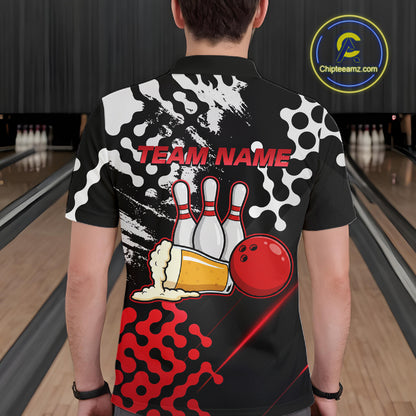 Red Beer Bowling Shirts for Team Women Men Beer Bowling Polo&1/4 Zip Bowl League MBL255