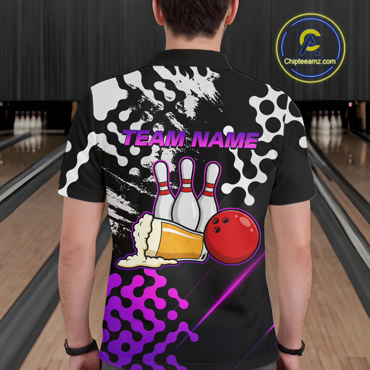Purple Beer Bowling Shirts for Team Women Men Beer Bowling Polo&1/4 Zip Bowl League MBL255