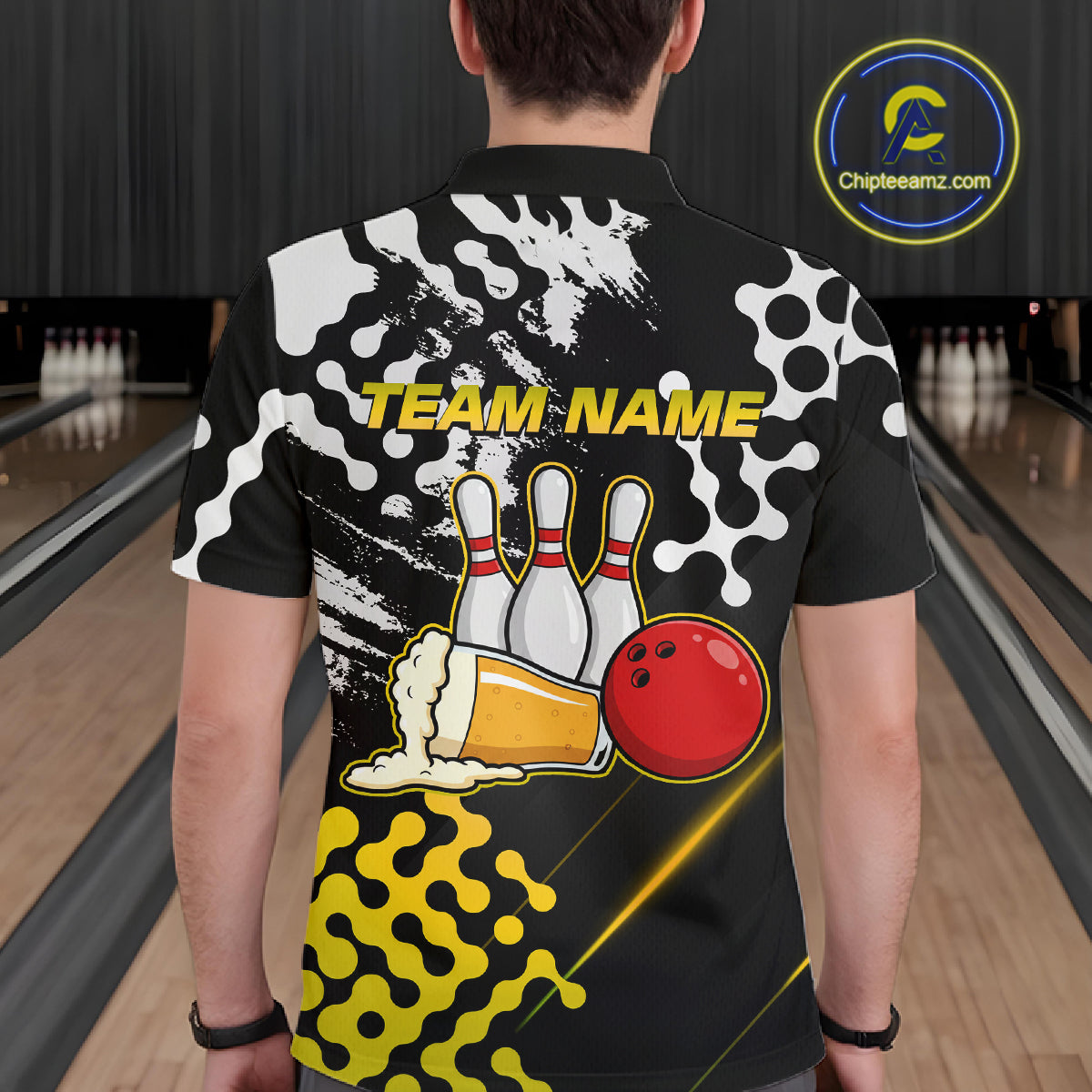 Yellow Beer Bowling Shirts for Team Women Men Beer Bowling Polo&1/4 Zip Bowl League MBL255
