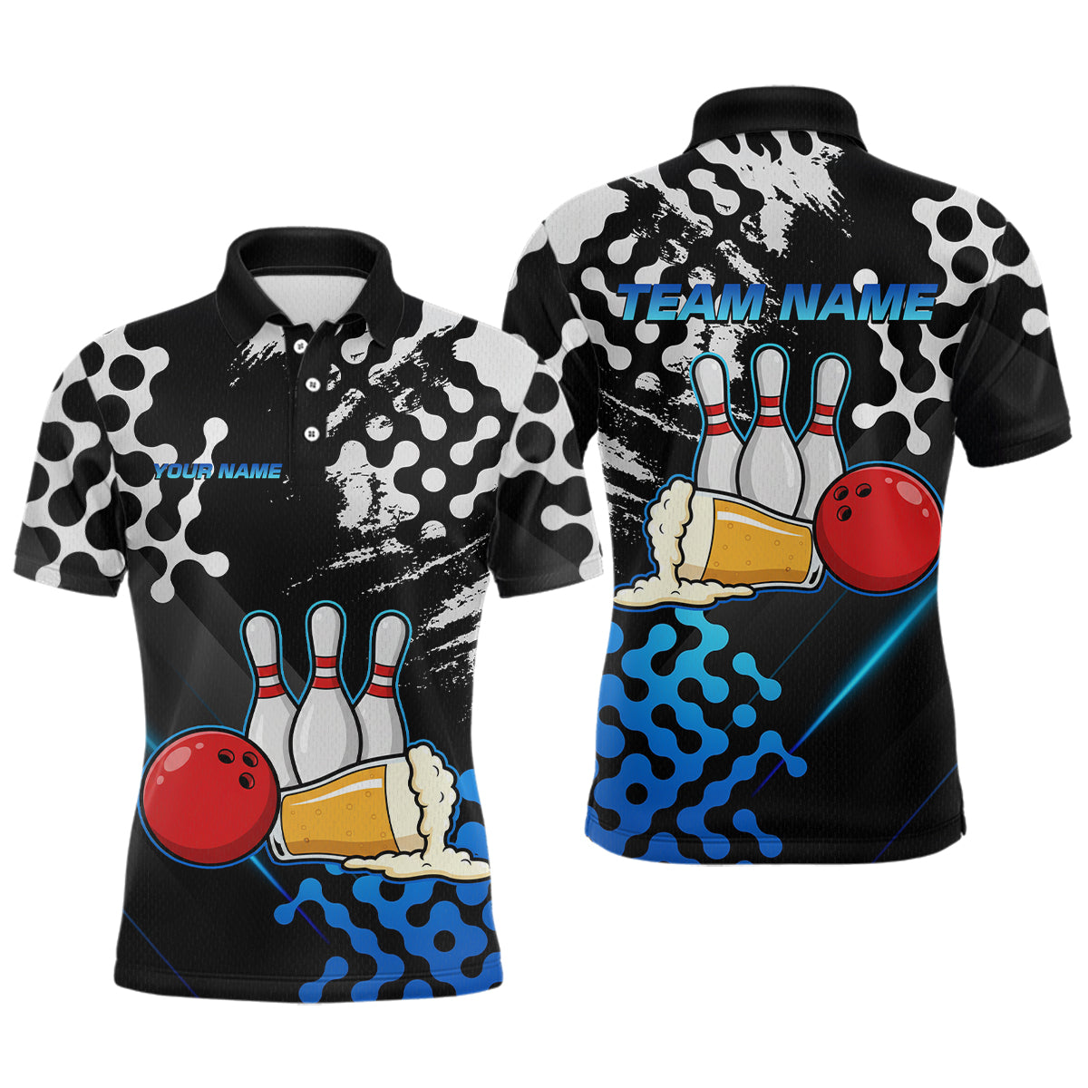 Blue Beer Bowling Shirts for Team Women Men Beer Bowling Polo&1/4 Zip Bowl League MBL255