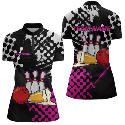 Pink Beer Bowling Shirts for Team Women Men Beer Bowling Polo&1/4 Zip Bowl League MBL255