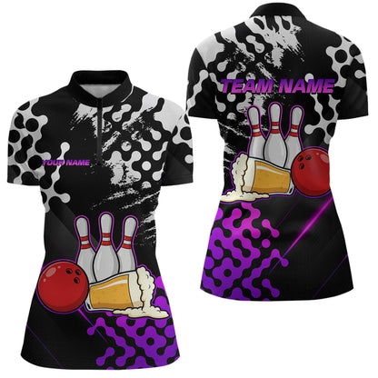 Purple Beer Bowling Shirts for Team Women Men Beer Bowling Polo&1/4 Zip Bowl League MBL255