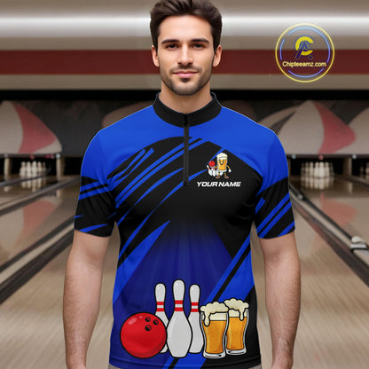 Funny Beer Bowling Shirts Blue Bowling Jersey for Team Women Men Bowl League MBL261