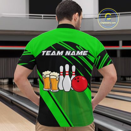 Funny Beer Bowling Shirts Green Bowling Jersey for Team Women Men Bowl League MBL261