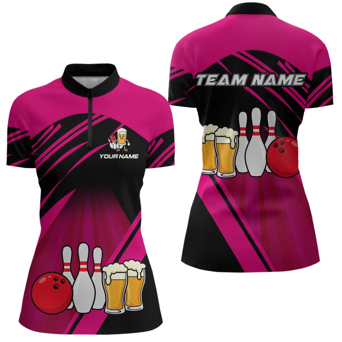 Funny Beer Bowling Shirts Pink Bowling Jersey for Team Women Men Bowl League MBL261