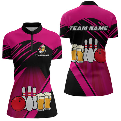 Funny Beer Bowling Shirts Pink Bowling Jersey for Team Women Men Bowl League MBL261