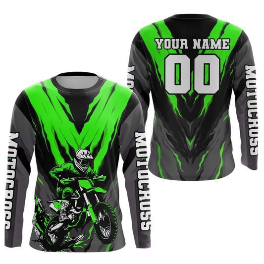 Custom Green Motocross Racing Jersey for Men Women Kid Dirt Bike Shirts Riding Shirt XM443