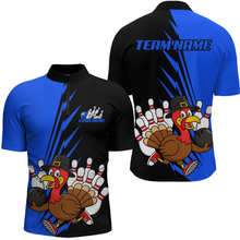 Load image into Gallery viewer, Blue Turkey Bowling Shirts for Women Men Team Custom Bowling Jerseys Thanksgiving MBL180