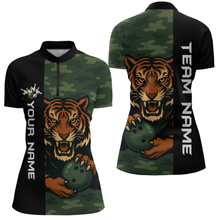 Load image into Gallery viewer, Custom Tiger Bowling Shirts for Team Women Men Camo Green Bowling Polo &amp; 1/4 Zip Shirt MBL184