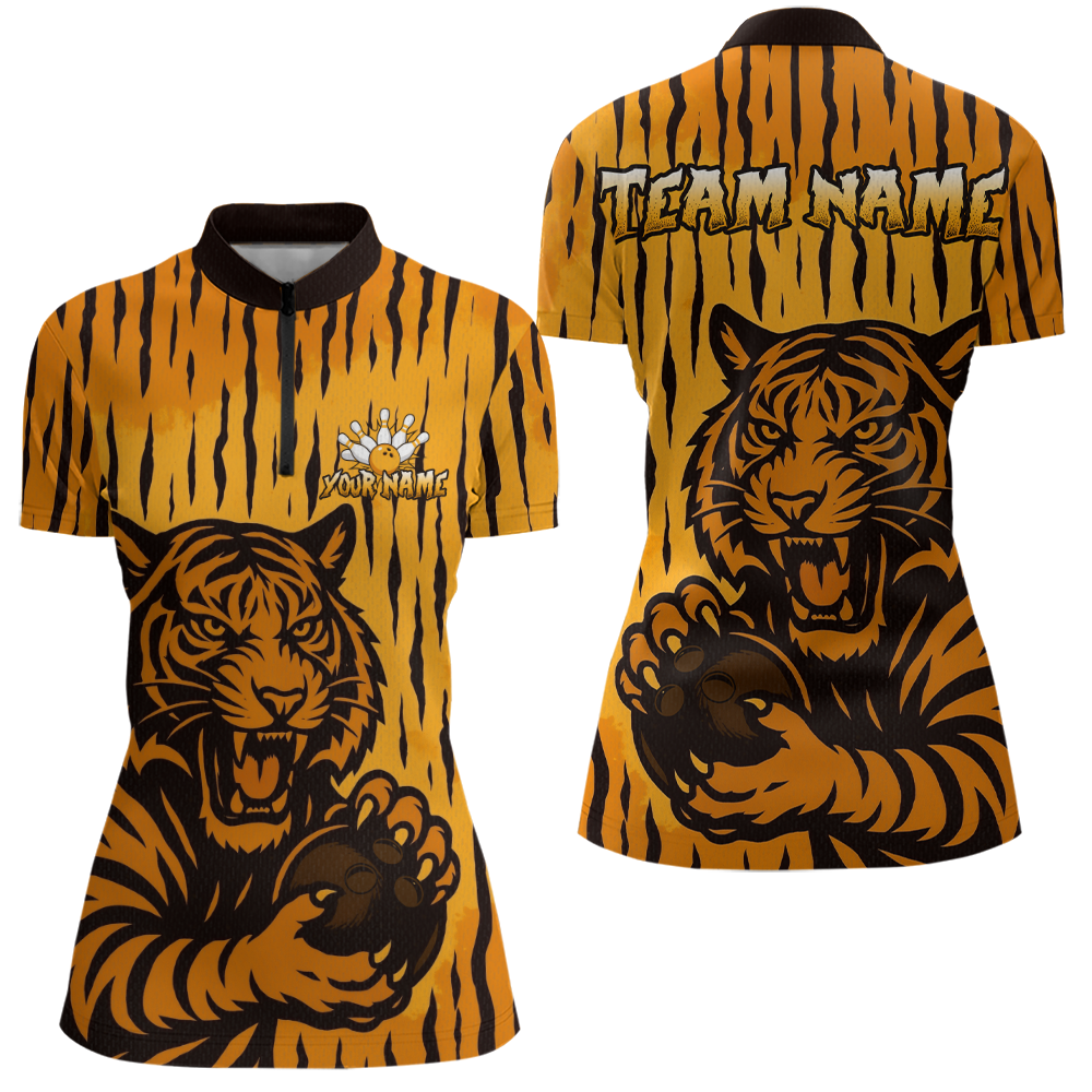 Tiger Bowling Shirts for Team Women Men Custom Bowling Jersey Polo & Quarter Zip Shirt MBL187