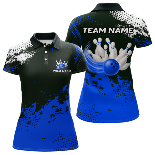 Blue Custom Bowling Shirts for Women Men Bowling Jersey Polo&1/4 Zip Shirt for Team MBL224