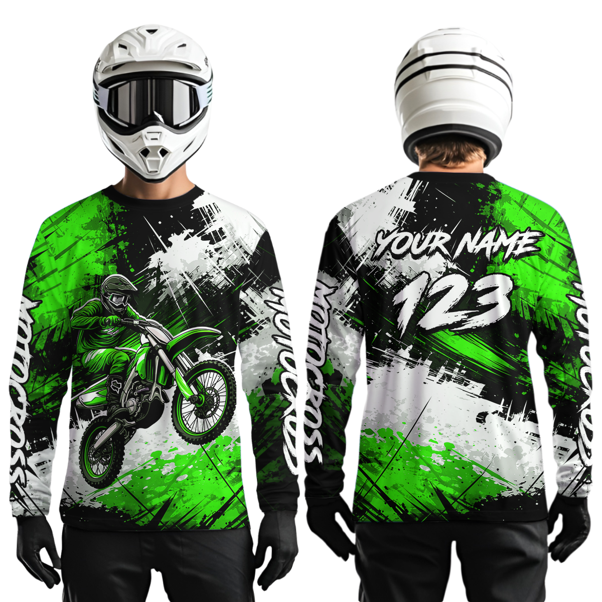 Custom Green Motocross Jersey for Kid Adult Dirt Bike Shirts Men Women Riding Shirt XM491