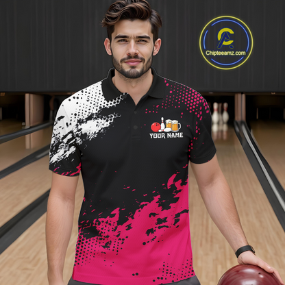 Pink Funny Beer Bowling Shirts for Team Women Men Bowling Polo&1/4 Zip Bowl League MBL254