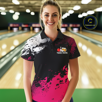 Pink Funny Beer Bowling Shirts for Team Women Men Bowling Polo&1/4 Zip Bowl League MBL254