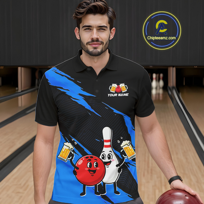 Blue Funny Beer Bowling Shirts Beer Bowling Jersey Team Women Men Bowl League MBL258