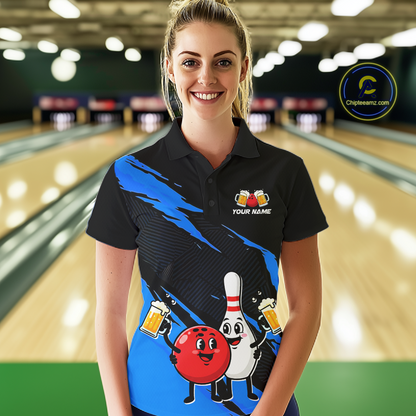 Blue Funny Beer Bowling Shirts Beer Bowling Jersey Team Women Men Bowl League MBL258