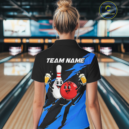 Blue Funny Beer Bowling Shirts Beer Bowling Jersey Team Women Men Bowl League MBL258